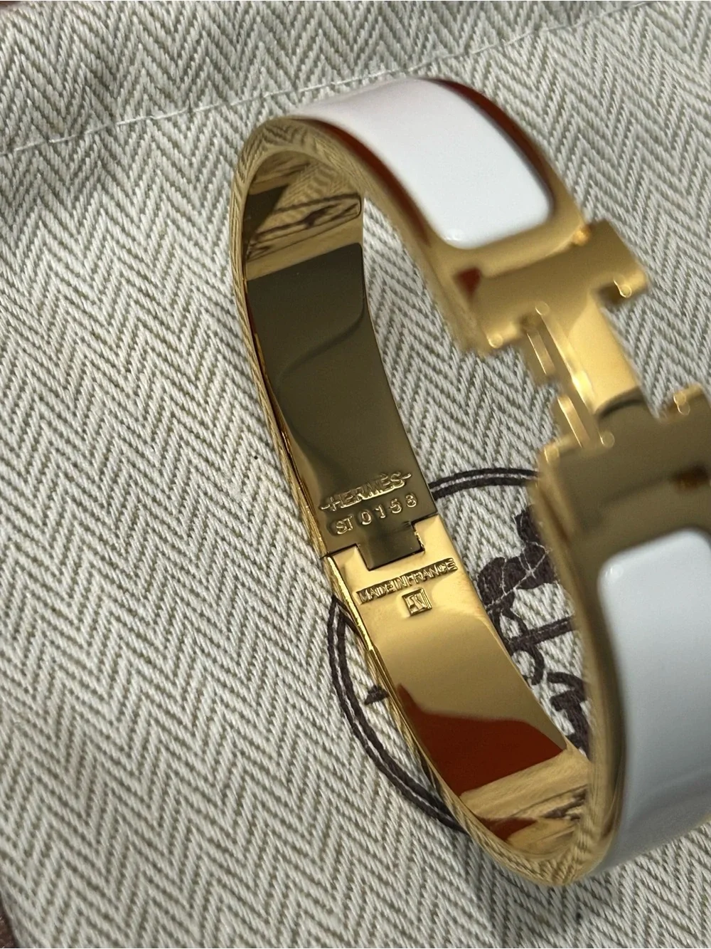 Hermes White And Gold Clic H Bracelet